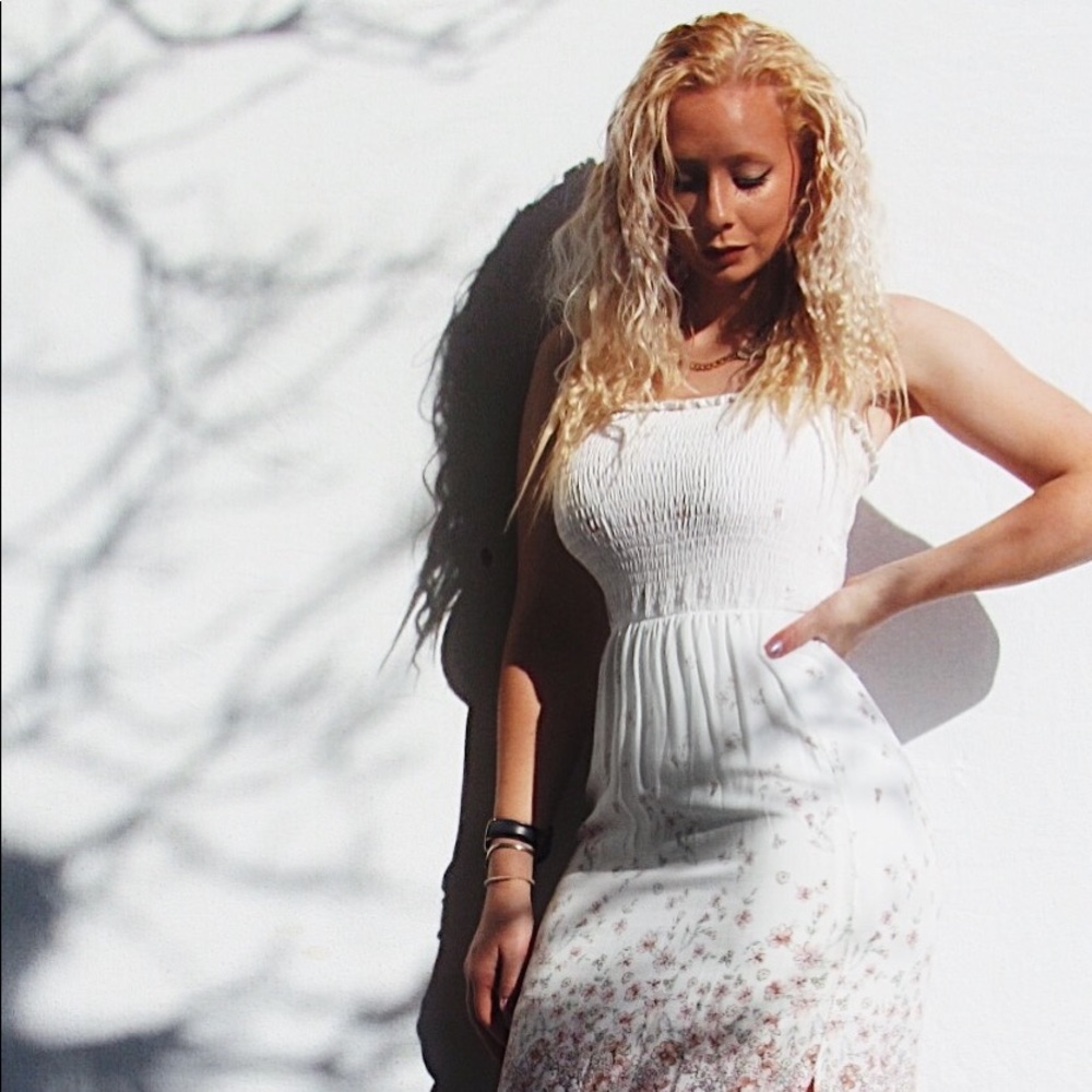 LONG FLORAL STRAPLESS DRESS